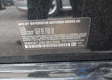 2020 BMW 330I xDrive z USA, uszkodzony, nr VIN 3MW5R7J08L8B23944